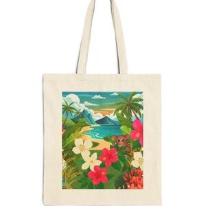 Tropical Canvas Tote Bag with Colorful Print